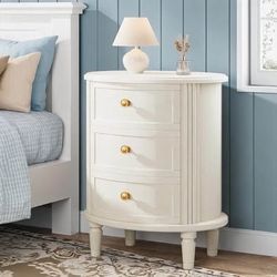 SALE! New Single Mid Century Beige White Oval Single Wooden Nightstand