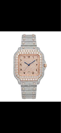 Iced Out Square Watch Rose Gold Arabic Numerals
