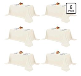 Ivory Rectangle Table Clothes, 6 Pack - 90 x 156 Inch - Reusable and Washable Tablecloths, Polyester Fabric Table Covers for Wedding, Party, Banquet,