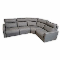 Dark Grey Italian Leather Sectional Sofa w/ Dual Recliners