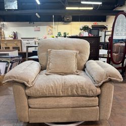 360° Swivel Accent Chair, Oversized Plush Modern Chenille Armchair with Padded Seat & Back, Comfy Spinning Chair for Living Room, Bedroom, Office (Oat