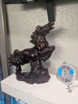 Carved Petrified Wood Sculpture of a Rearing Horse