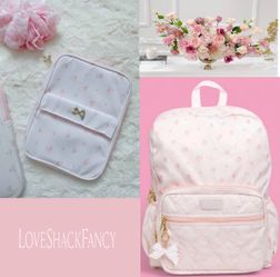Limited edition LoveShackFancy Set Pink Quilted Kids Backpack with Bow Charm and Pencil case