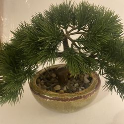 Asian decor faux Bonsai tree in ceramic pot. 13x9.5 inches. Good condition.