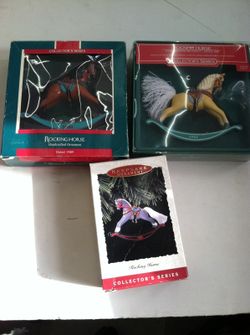 LOT OF 3 Vintage Hallmark Christmas Rocking Horse Tree Ornaments with Boxes!!