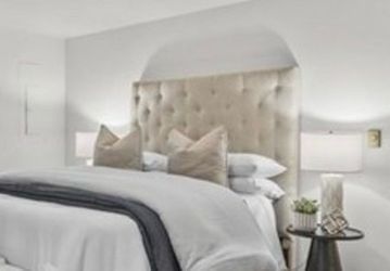 King beige fabric tufted headboard