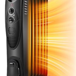 Kismile Portable Electric Radiator Heater, Oil Filled with 3 Heat Settings, Adjustable Thermostat, Overheat & Tip-Over Protection For Indoor Use, 1500