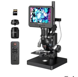 LM266S 5 Lens 7" HDMI Digital Microscope 5000X for Adults, Lab Digital Biological Microscope with Screen for Slides, Mechanical X-Y Stage, UHD 2160P V