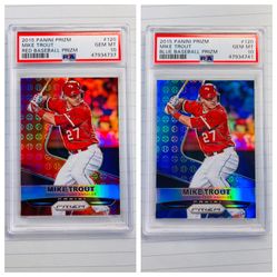 2015 Panini Prizm Baseball Red Baseball Blue Mike Trout PSA 10 Gem Set SSSP Pair