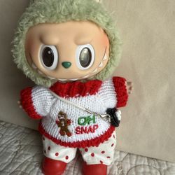 Holiday Labubu knitted Sweater with Polkadot Pants, Purse & boots Outfit