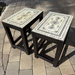 Vintage Bone Inlay Side Tables – A Pair