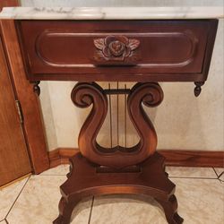 Amazing Antique Marble Top Harp Table With Drawer