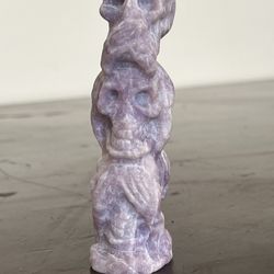 Lepidolite Crystal 3 Wise Skulls Totem
