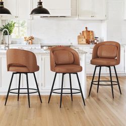 Brown Leather Swivel Barstool Set Of 3