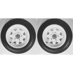 Two Trailer Tires & Rims 4.80 X 12 12" LRB 5Lug Wheel White Spoke