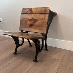 Antique American Seating Co. #5 School Desk with Folding Seat, Wood & Cast Iron
