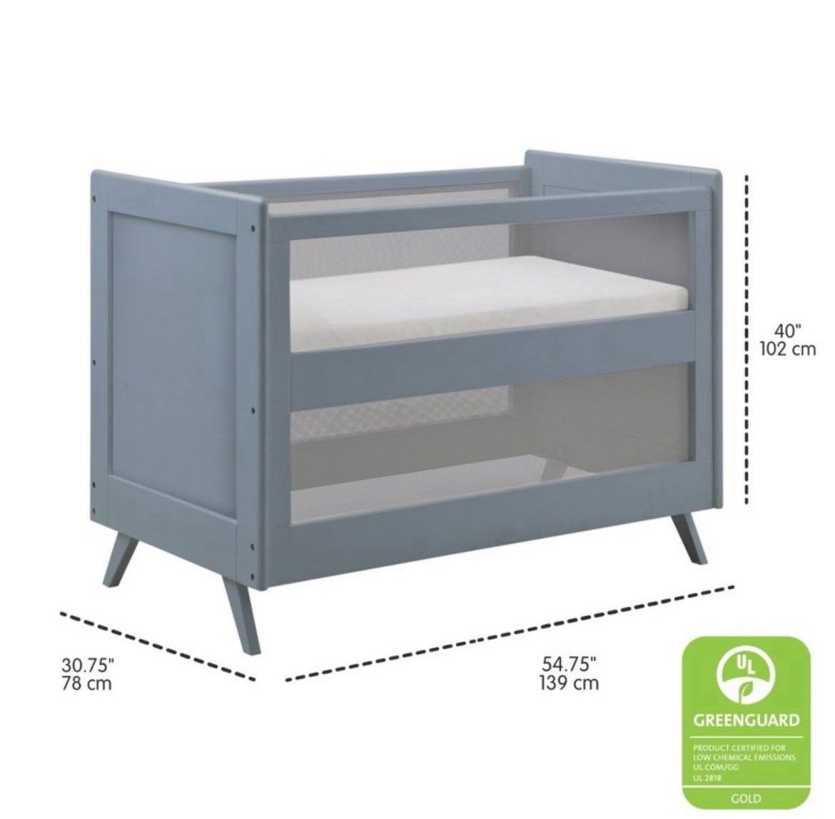 BreathableBaby Breathable Mesh 3-in-1 Convertible Crib, Steel Gray, Greenguard Gold Certified