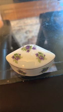 Porcelain Trinket Box with Violet Floral Pattern