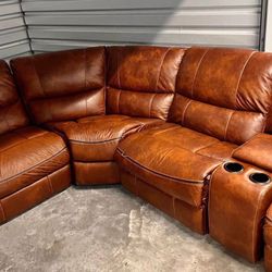 Beautiful Elegant Luxury Upscale All Electric Powered Patenia Colored Italian Leather Large Sectional Sofa