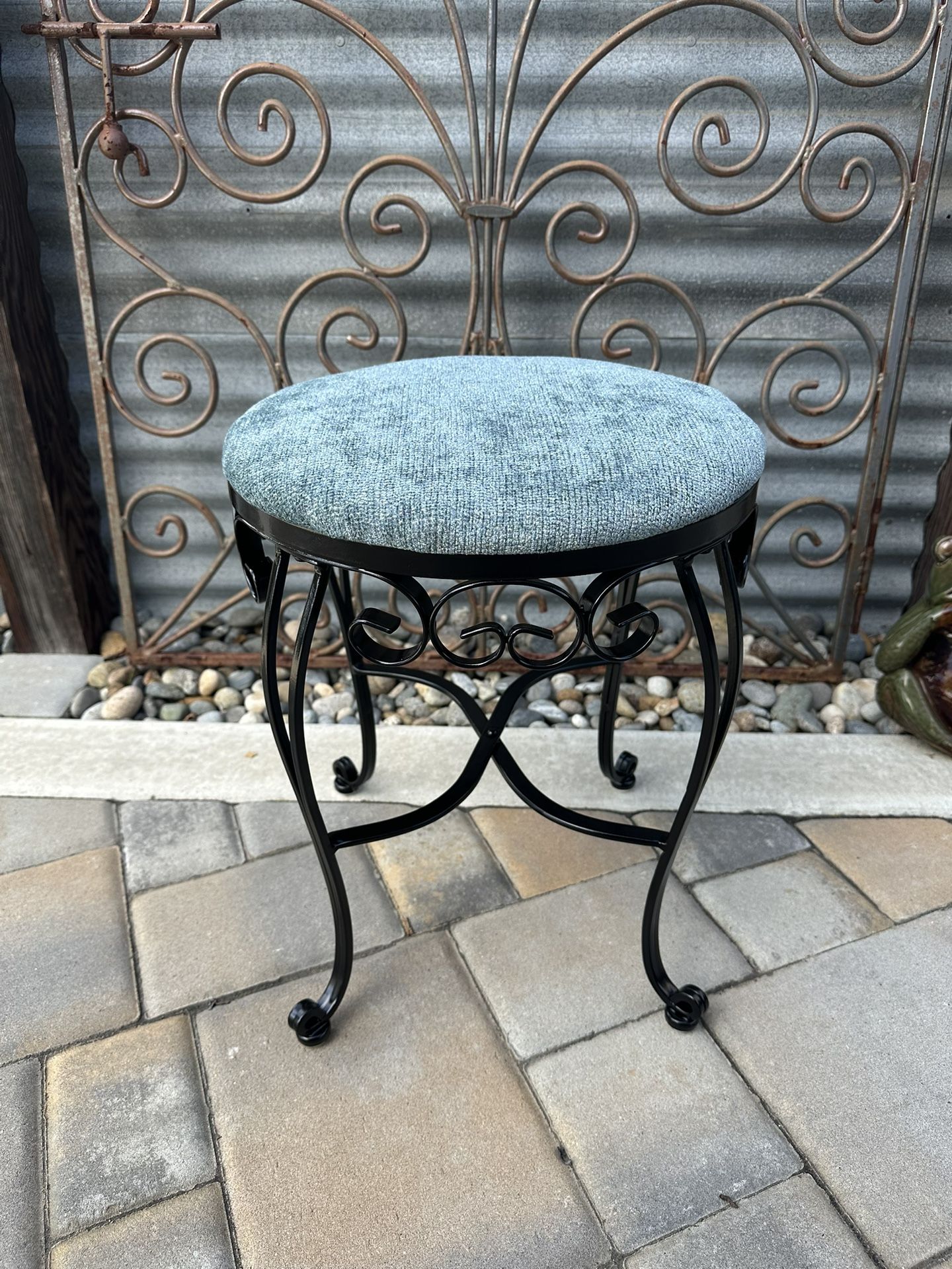 Refurbished Vintage Wrought Iron Vanity Stool