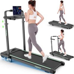 Walking Pad Treadmill with Desk Workstation, Incline Foldable Treadmill with Handrail, 300lbs Capacity, 3 Control Methods, Folding Treadmills for Home
