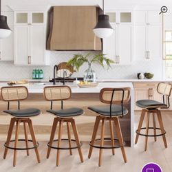 4 Pieces Swivel Vegan Leather Counter Stool