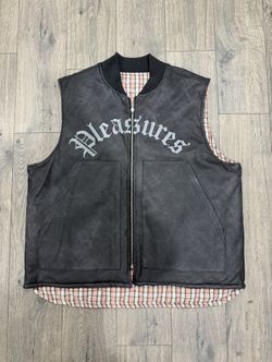 Pleasures black pink leather vest Size Large