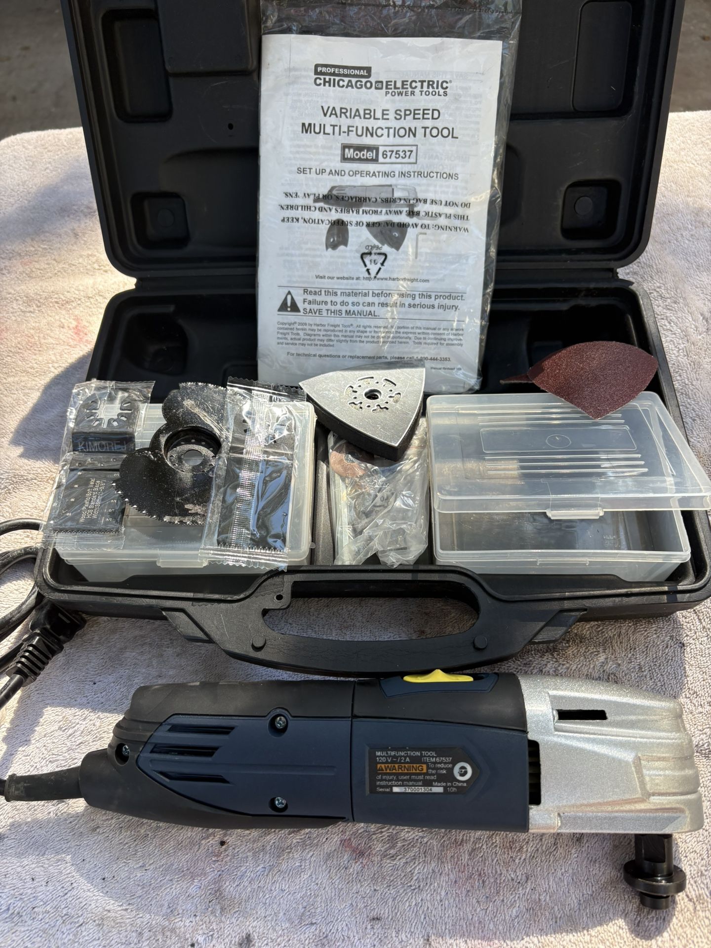 Chicago Electric Variable Speed Multi-Tool Kit-67537-New Unused- Assorted Blades, Sanding Pads, Hard Case, 8’ Cord