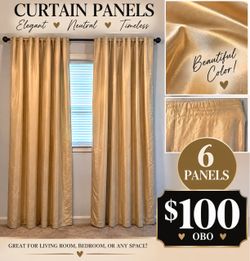Gold Satin Curtain Panels – Set of 6