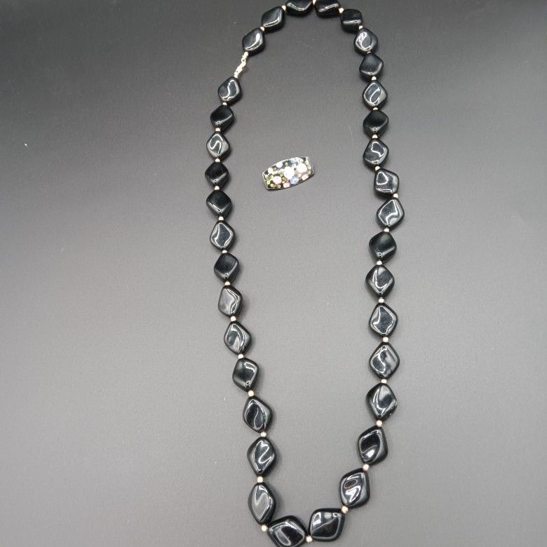 Black Necklace And Small Pin