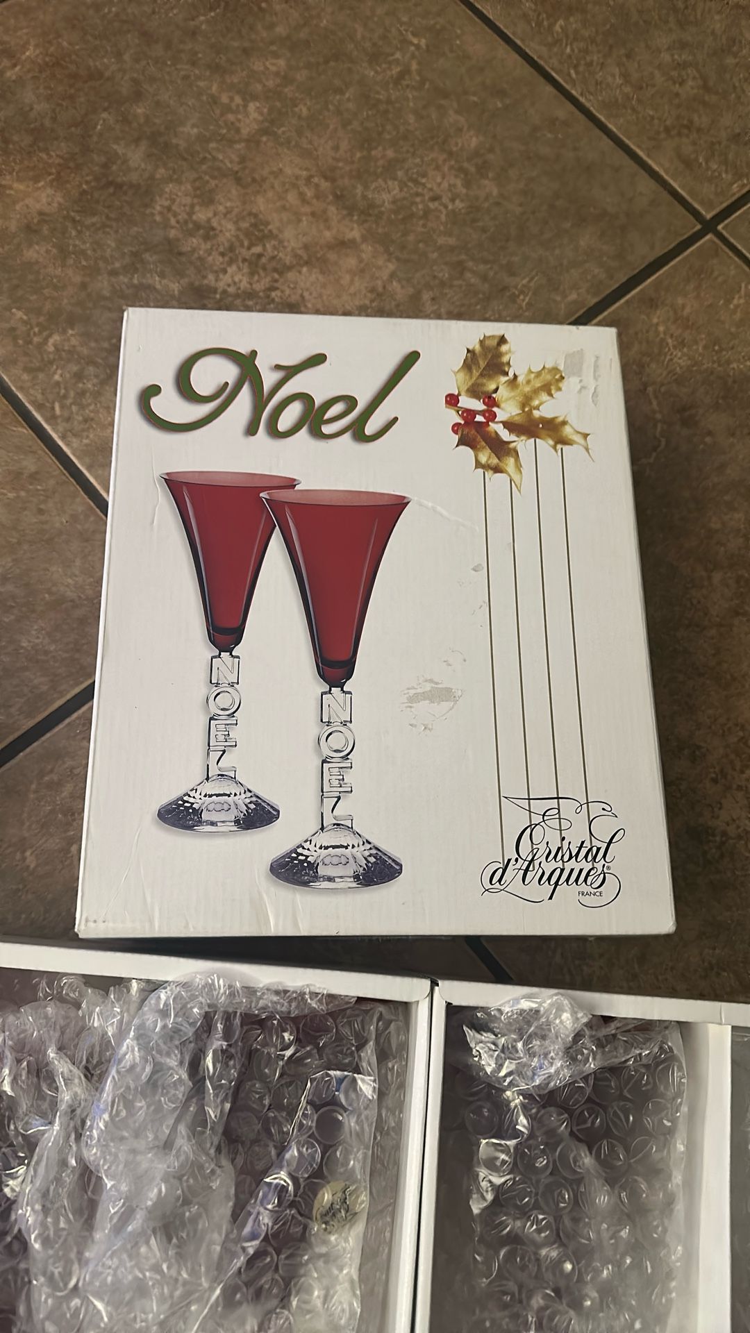 Three (3) Cristal d'Arques 24% Genuine Lead Crystal Noel Ruby Red Goblet /Glass