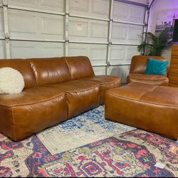 Real Leather Couch Sofa Set Living Spaces