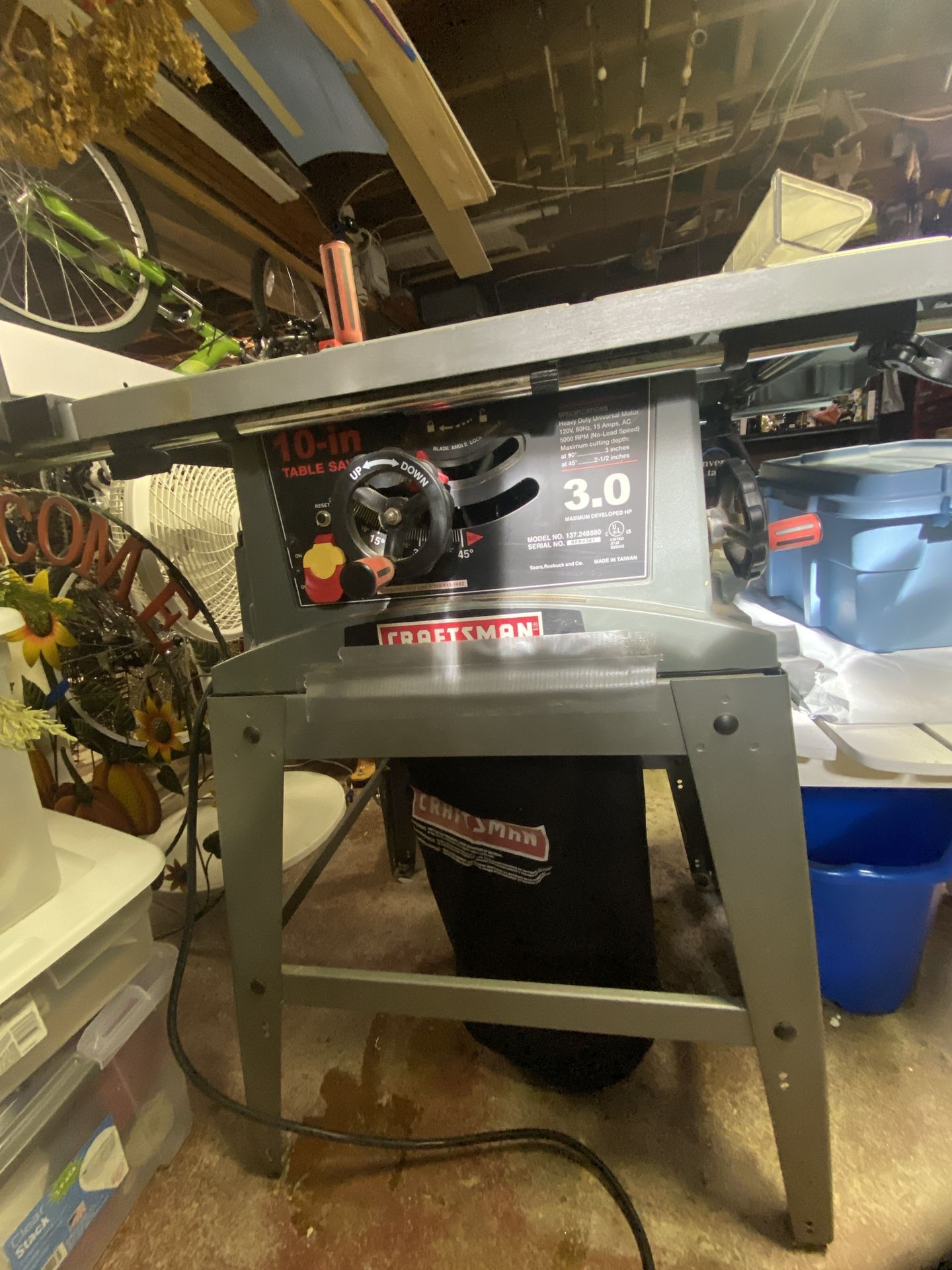 Craftsman 3 HP Table Saw 10”