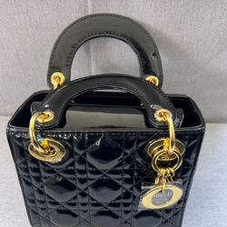Lady Dior Black Patent Bag Small