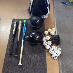 Baseballs Bats Gloves Helmets And Baseball Bag