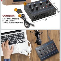 Pyle Professional USB Audio Interface with MIC, Guitar, AUX Stereo Inputs, Phone/Monitor Outputs, Ideal for Computer Playing & Recording, Compact Rugg