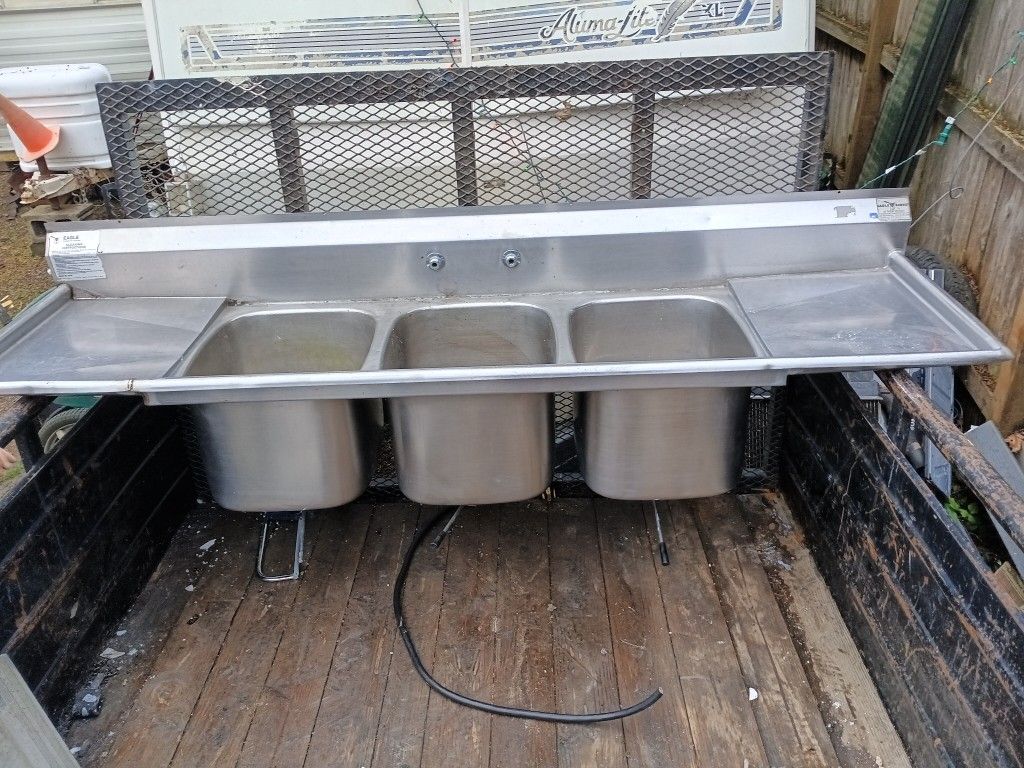 3 Tub Stainless Steel Industrial Sink. $400