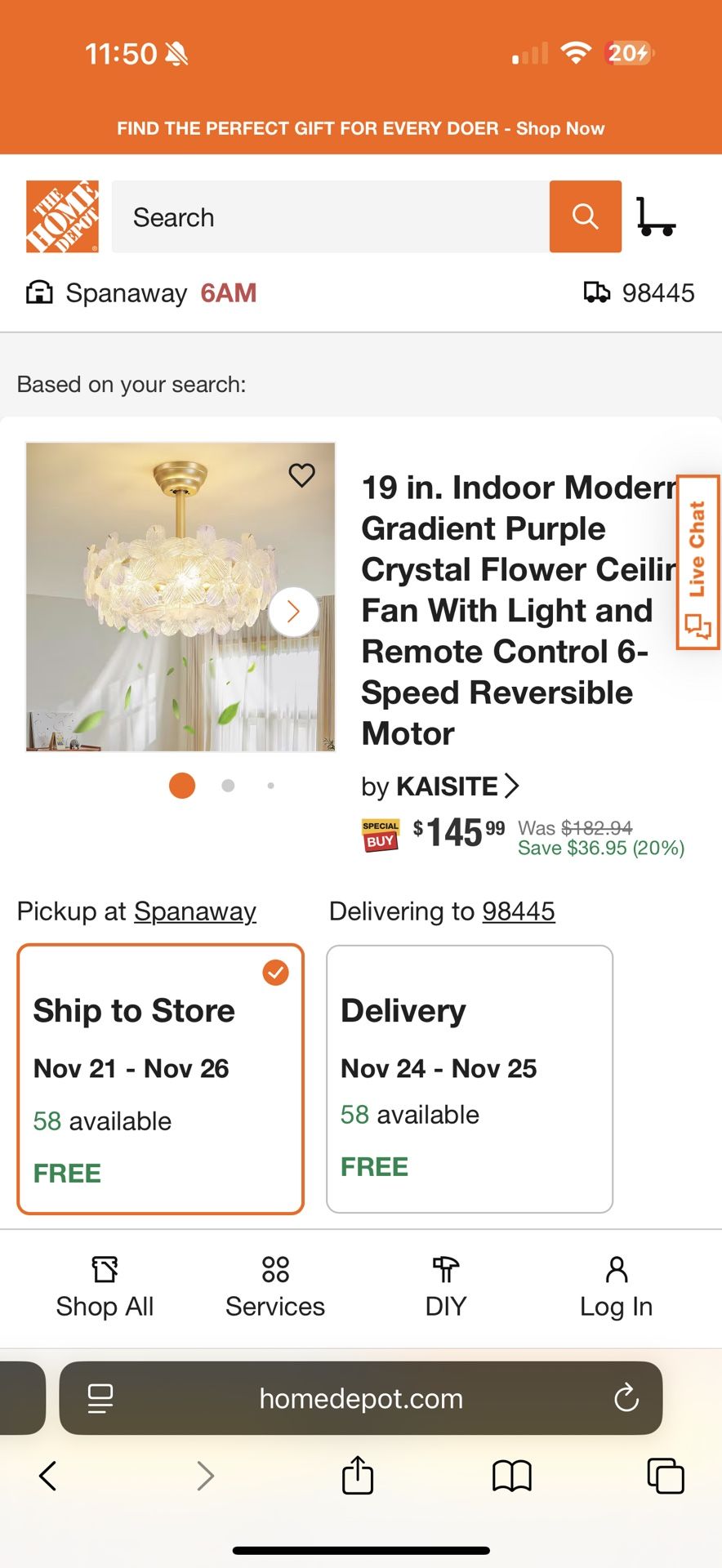 Gold Crystal Fandelier Ceiling Fans with Lights, 20" Gold Flower Chandelier Ceiling Fan with Light Remote Control, Caged Mid-Century with 6 Speeds for