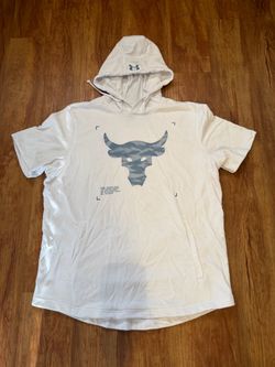 Under Armour Project Rock men’s short sleeve hoodie in white terry fabric, size