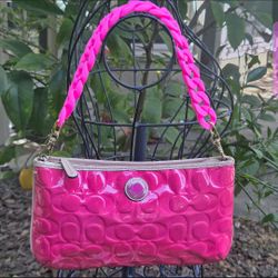 Coach Y2K Peyton Hot Pink Patent Leather Signature Embossed Vintage Clutch Bag