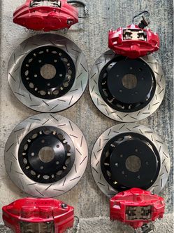 Q50 Redsport Calipers and Z1 2piece Slotted Rotors