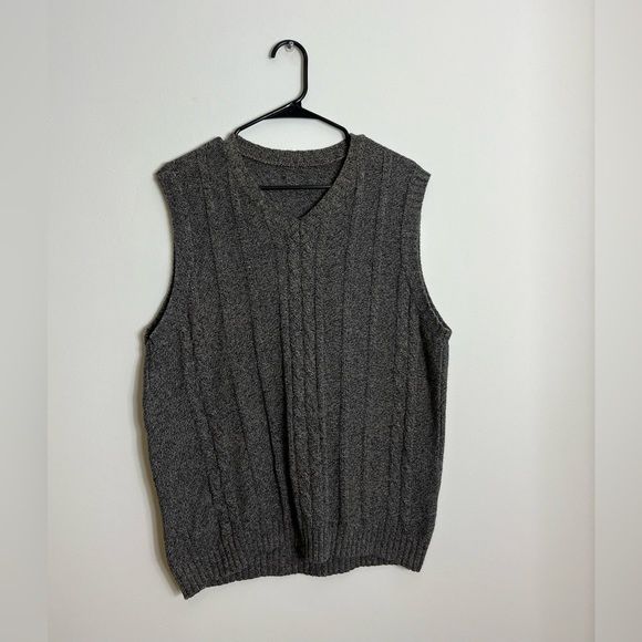 Vintage Cable Knit Sweater Vest Salt & Pepper Sz L
