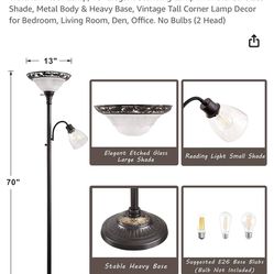 , 70" Elegant Standing Lamp with Etched Glas