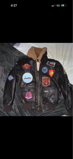 Top Gun Style Leather Flight Jacket with Patches