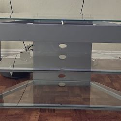 Modern Glass TV Stand/ Media Console Gray Frame 