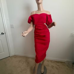 MIDI CUT OUT DRESS RED