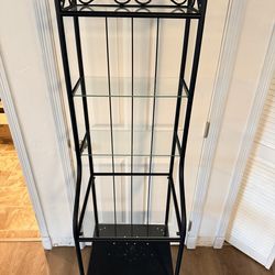 Black Wrought Iron & Glass Tower Shelf – 5 Tiers