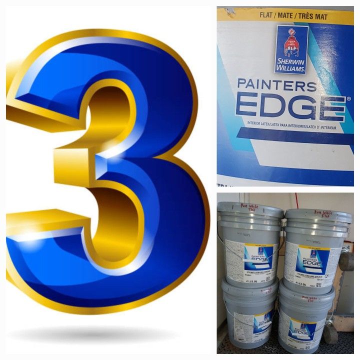 3 New Buckets= Interior Flat Paint= Pure White Color= 34 Dlr Eac= 105 For All