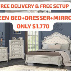 TRADITIONAL STYLE QUEEN BED, DRESSER & MIRROR ONLY $1,770