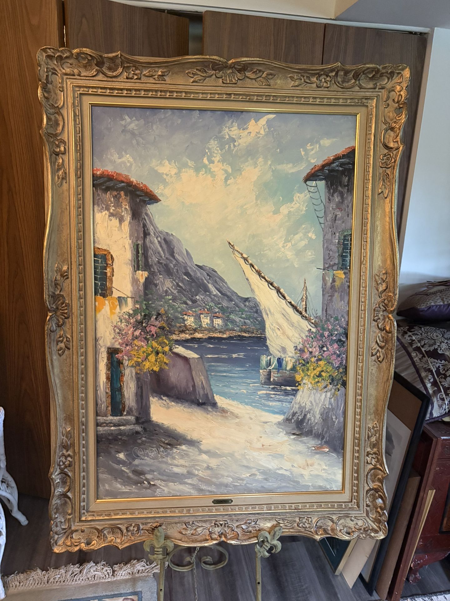 Large Fabulous Giovanni Camprio Mediterranean Coastal Oil Painting 32”x44”